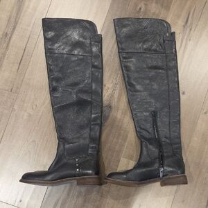 Black Leather Knee-High Boots